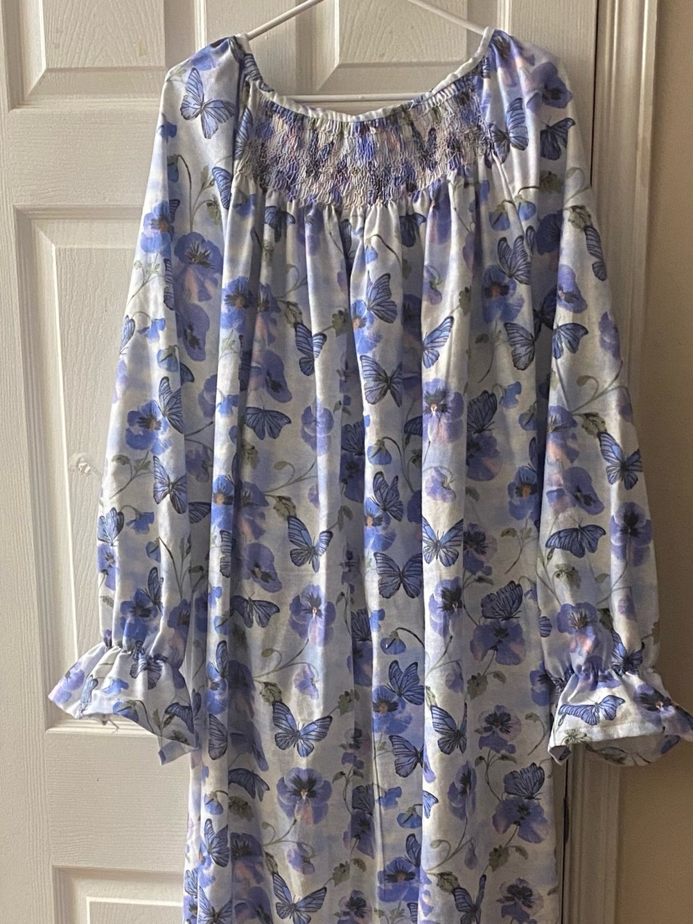 Smocked Butterflies Flannel Nightgown - Tall